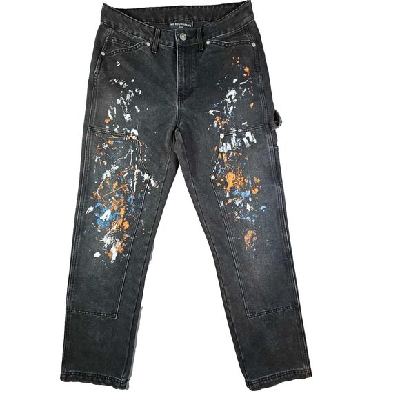 No Boundaries Carpenter Pants Mens 30x30 Black Paint Splatter Double Knee Y2K - Picture 1 of 10